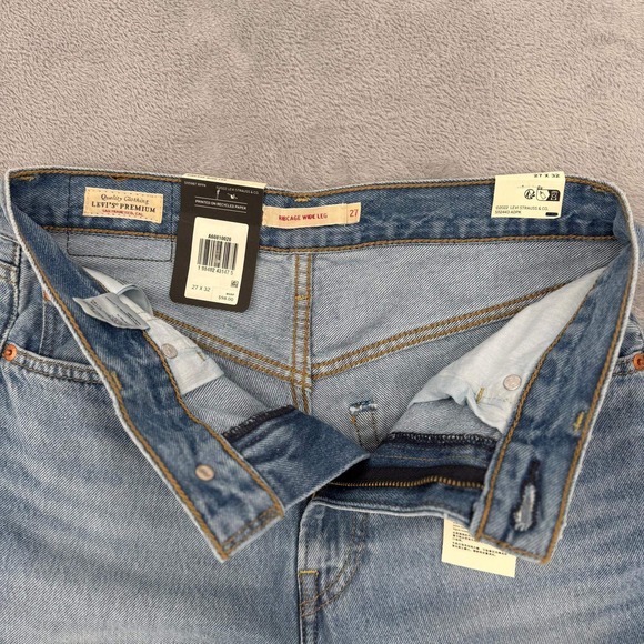 Levis Premium Ribcage Wide Leg Jeans Light Wash Blue Super High Rise 27x32 NEW - Picture 5 of 14